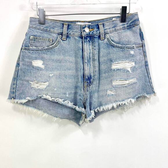ZARA Blue Cotton Light Wash Distressed Denim Shorts - Picture 2 of 8